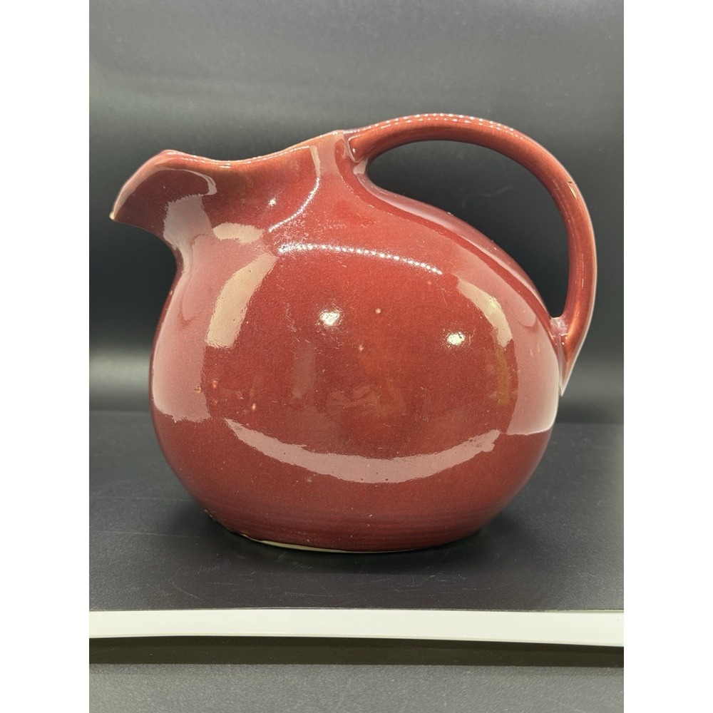 McCoy American Pottery HARLEQUIN Maroon Burgundy Tilt Ball Pitcher Jug w Ice Lip